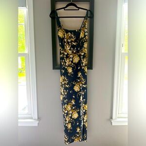 Reformation Navy Floral Satin Dress Sz 2